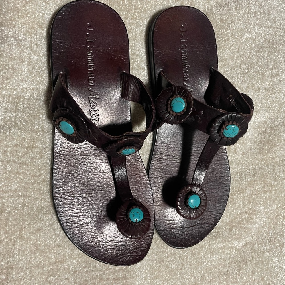 J.P. & Mattie Women’s Size 8 Boho Brown Leather w/Turquoise